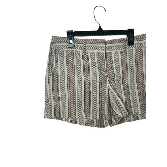 1755. LOFT LINES/CHEVRON PATTERN 100% COTTON SHORTS SIZE 0 CREAM/BROWN/GREEN - Picture 3 of 7